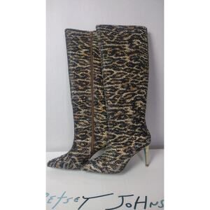 New~Women's Betsey Johnson Brea Leopard Rhinestone Tall Boots Size 8